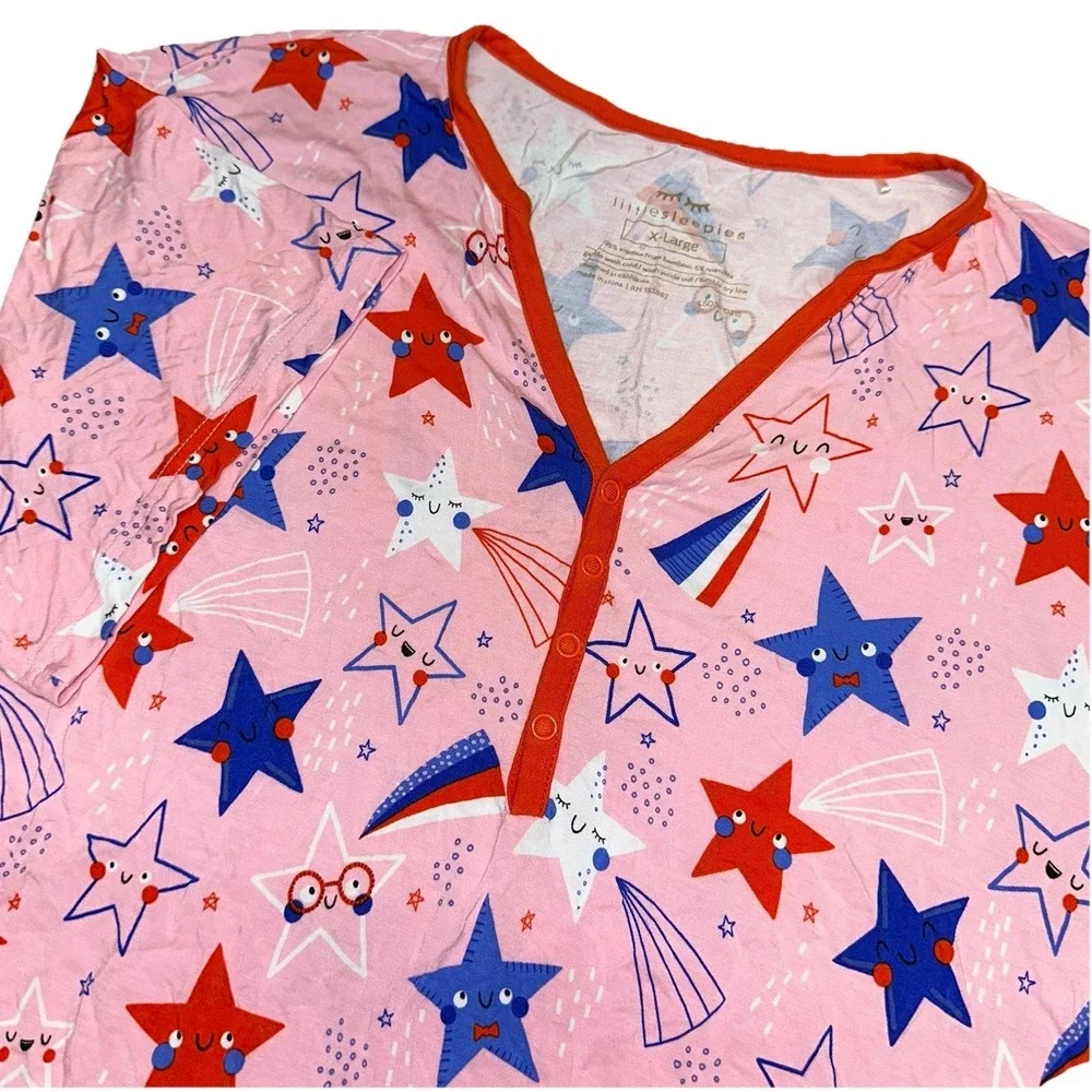 Little Sleepies Pink Starry Splash Short Sleeve Bamboo Pajama Top Women's XL
